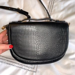 Black Leather Crossbody Saddle Bag